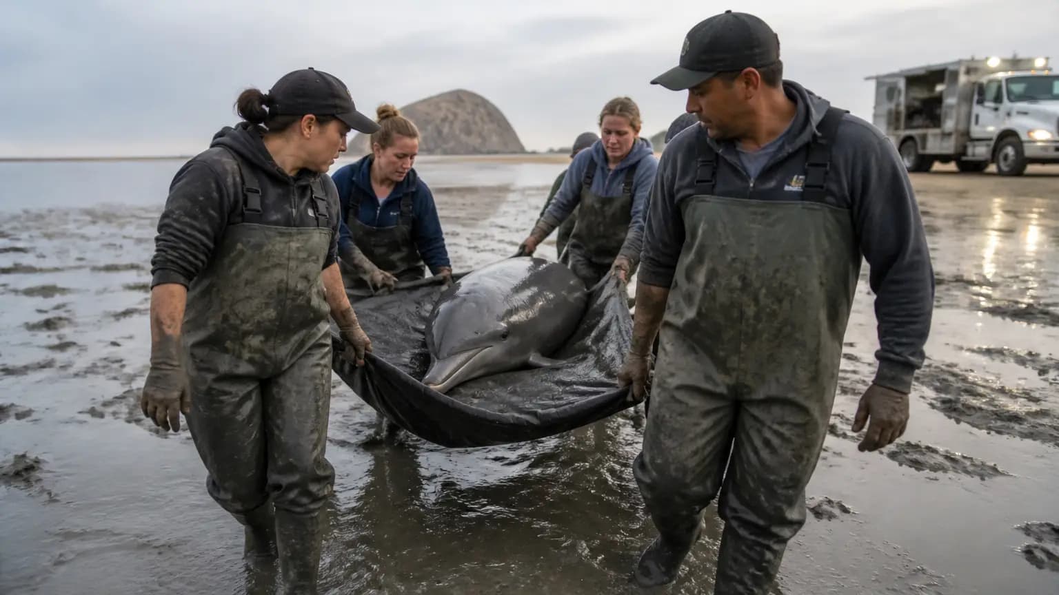Dolphins Rescued from Back Bay Mud