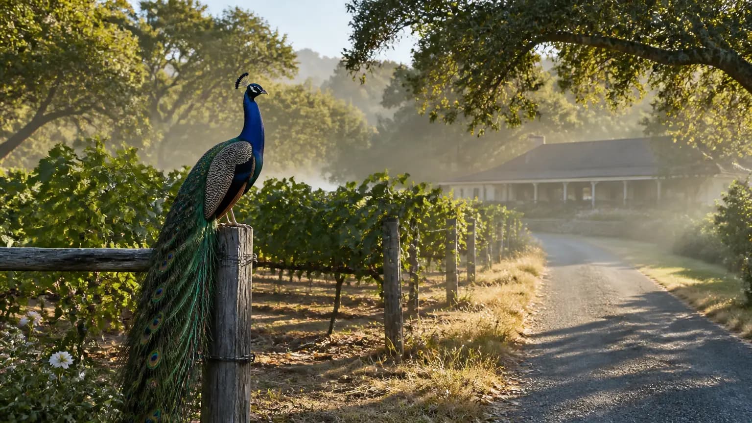 Fowl play: Generations of peacocks have made Kelsey See Canyon Vineyards their home