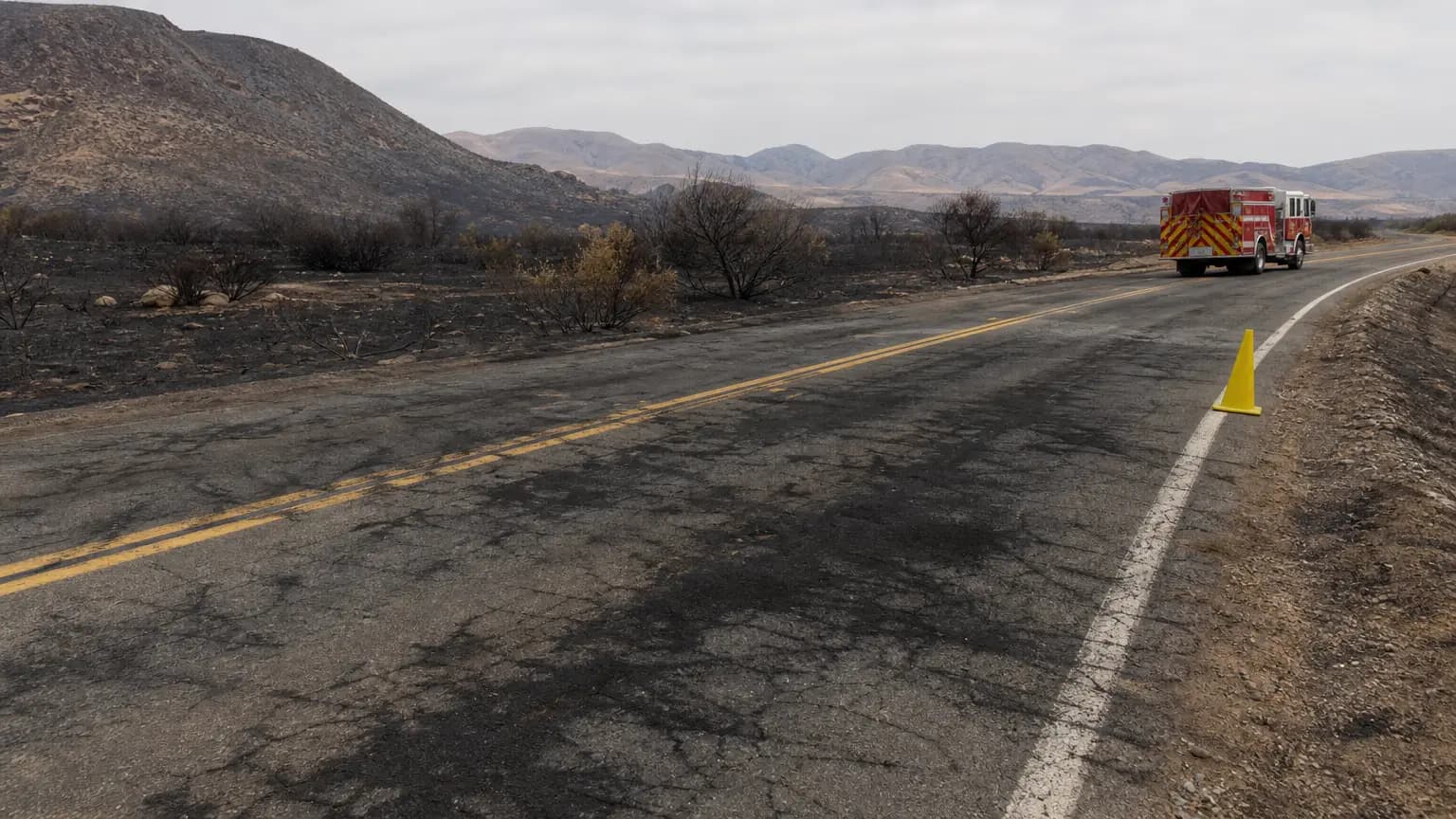 Person dies after tractor trailer rolls over, catches on fire in Cuyama