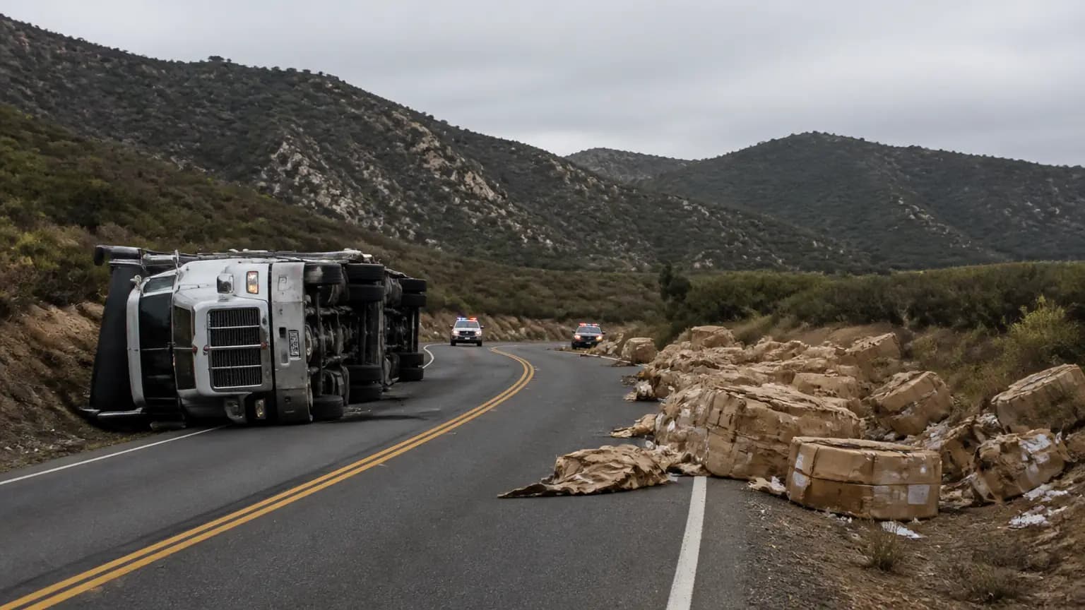 Semi-truck overturns, Highway 58 closed in rural San Luis Obispo County